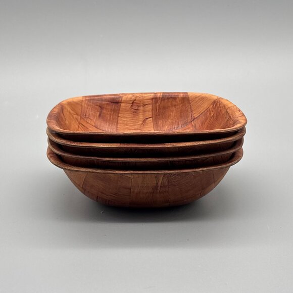 Vintage Parquet Wood Square Bowls Set | Mid Century | Set of 4 - Picture 2 of 10